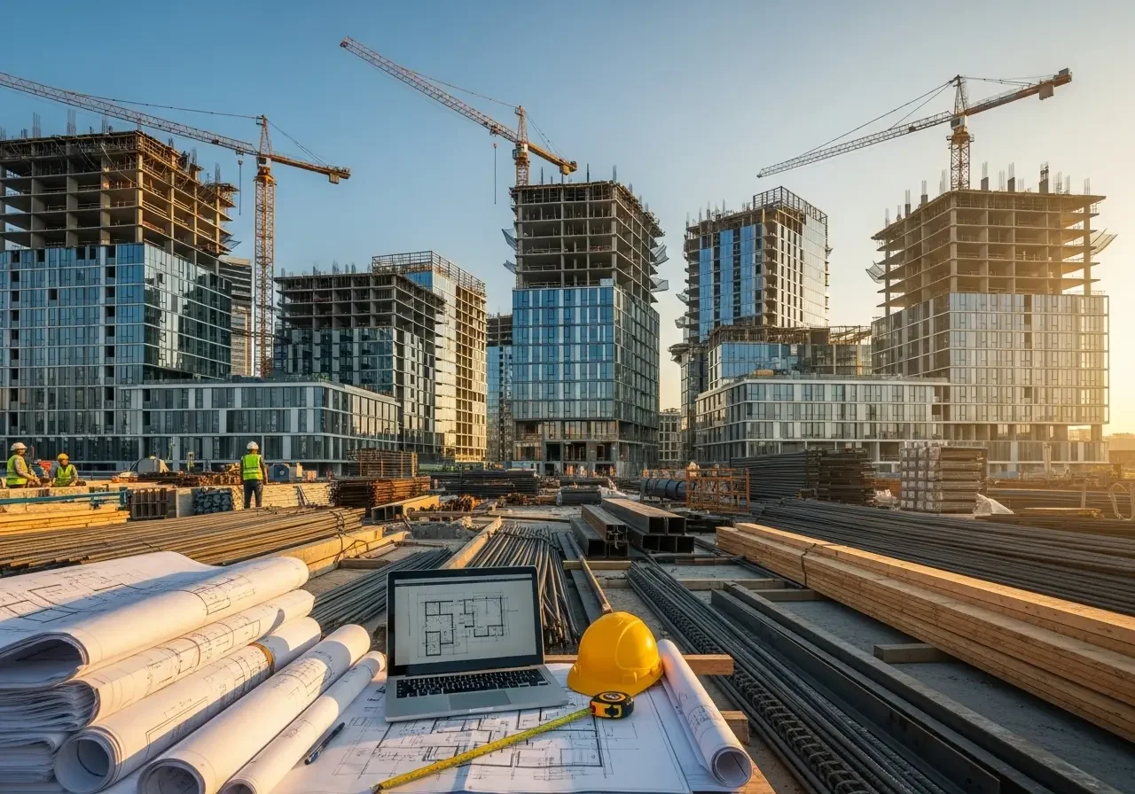 Construction project background for quantity takeoff call to action